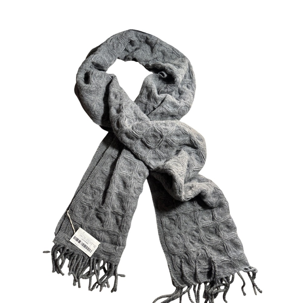 NWT Paolo Mariani Mens Wool Blend‎ Scarf Gray Woven Made Italy Textured Fringed